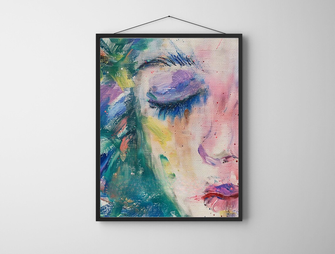 Abstract Watercolor Woman Face Close Up Pastel Color Splash Poster - Image 5