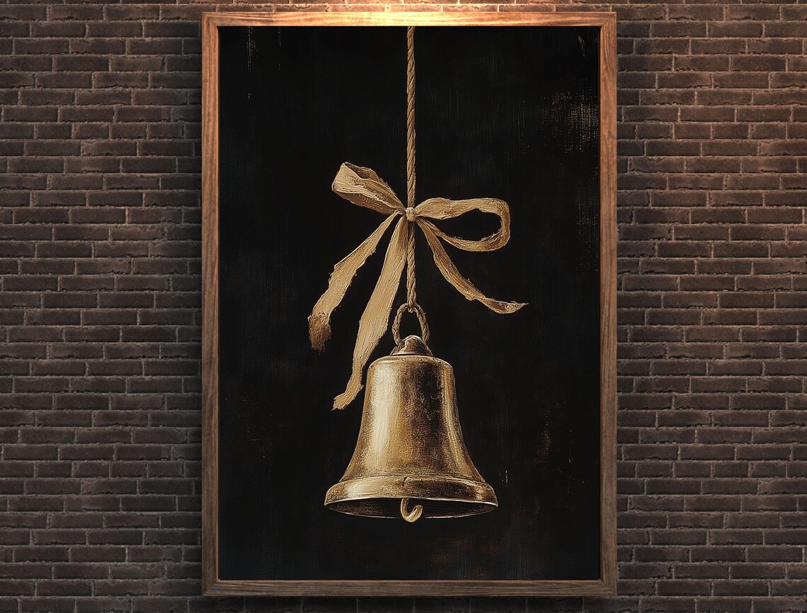 Moody Vintage Christmas Bell With Twine Bow Dark Holiday Poster - Image 7