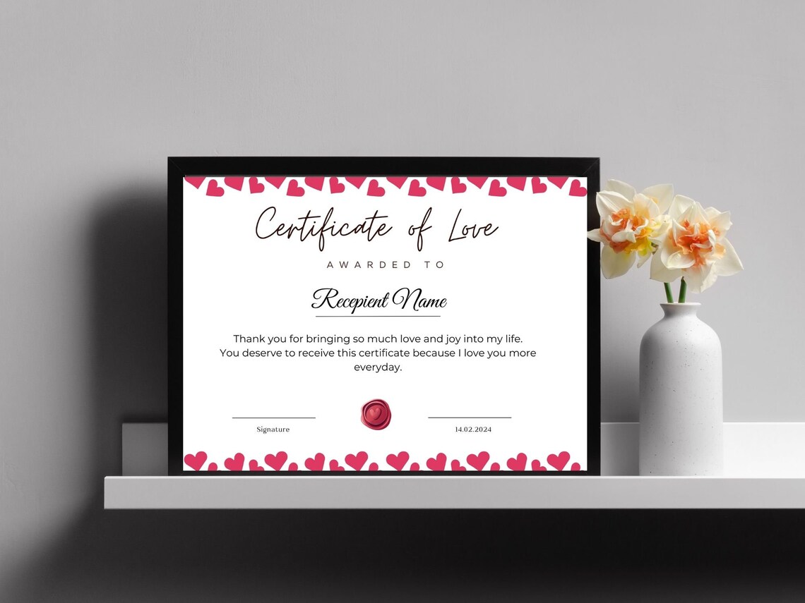 Certificate of Love Gift Award Hearts Border Printable Print - Image 4