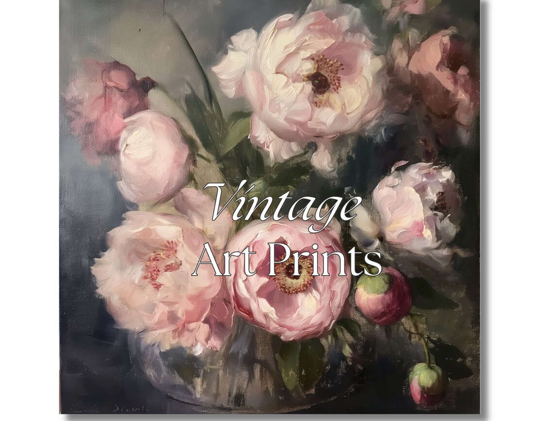 Lush Pink Peony Oil Painting Moody Floral Bouquet Art Poster - Image 4