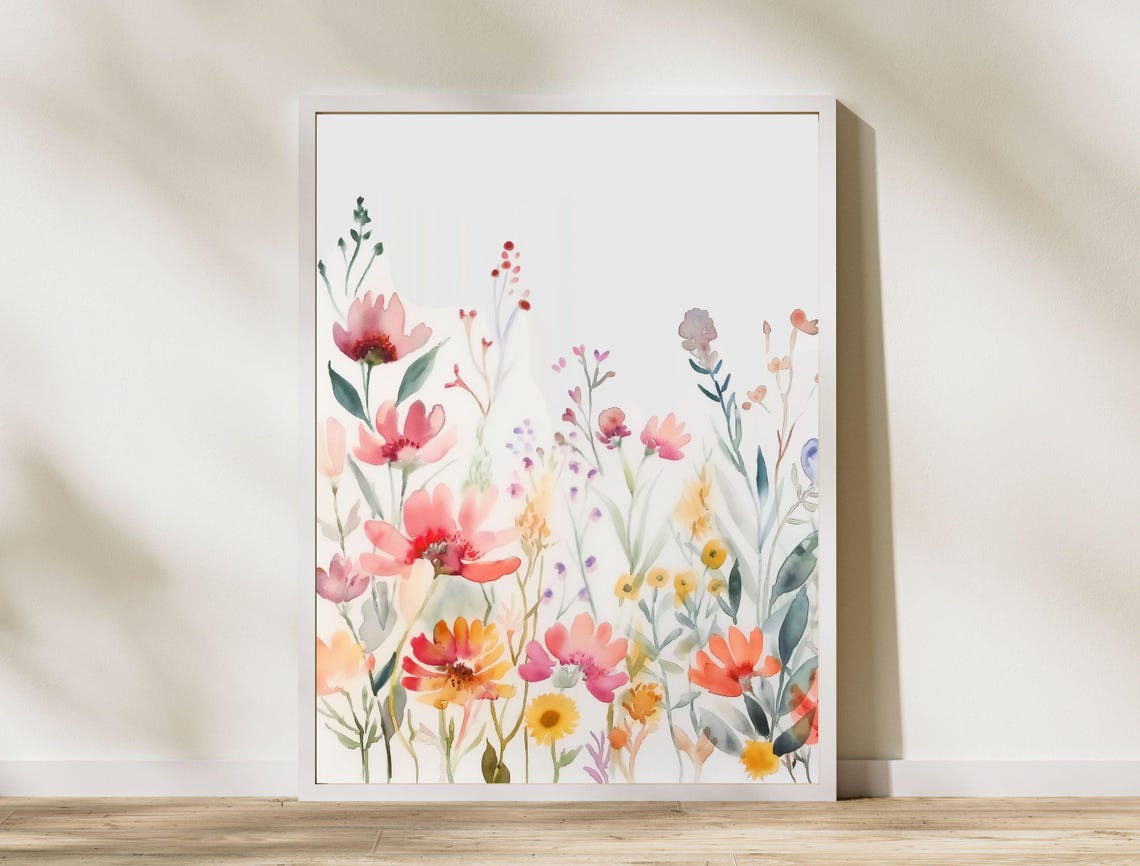 Delicate Watercolor Wildflower Meadow Pastel Botanical Art Print - Image 7