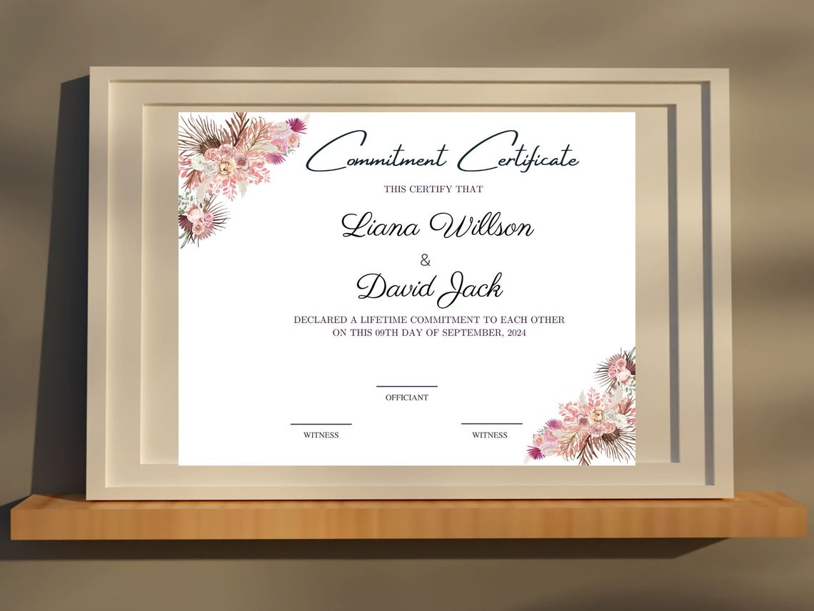 Elegant Floral Commitment Certificate Wedding Vow Keepsake Print - Image 2