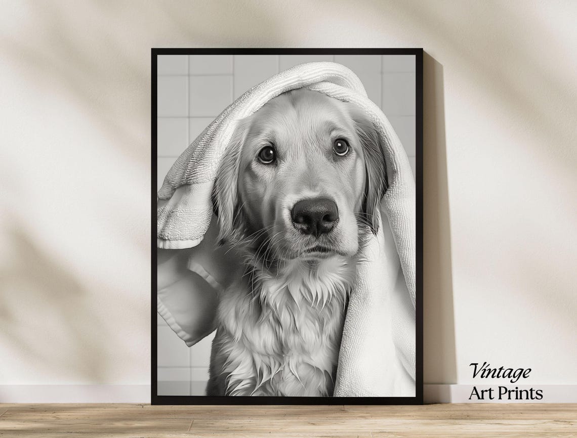 Bathroom Art Golden Retriever Gifts Toilet Humor Bathroom Wall Art Kids Bathroom Whimsy Animal Art Kids Art Bathroom Decor Towel