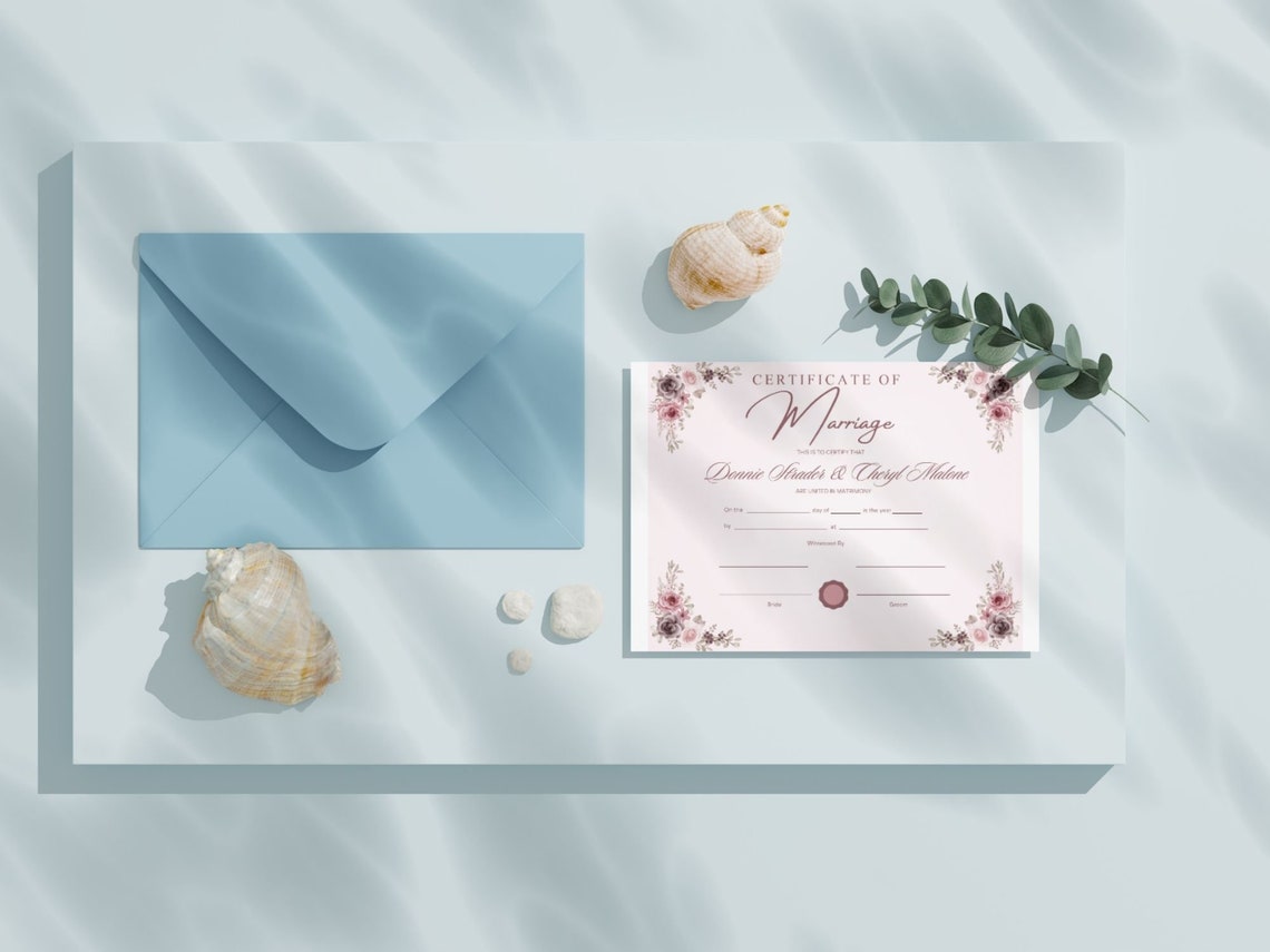 Editable Marriage Certificate Template Dusty Rose Floral Canva Print - Image 3