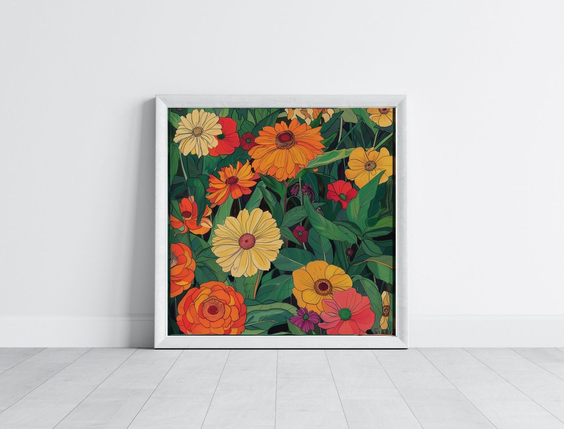 Bold Oversized Zinnia Flowers Modern Botanical Garden Poster - Image 7