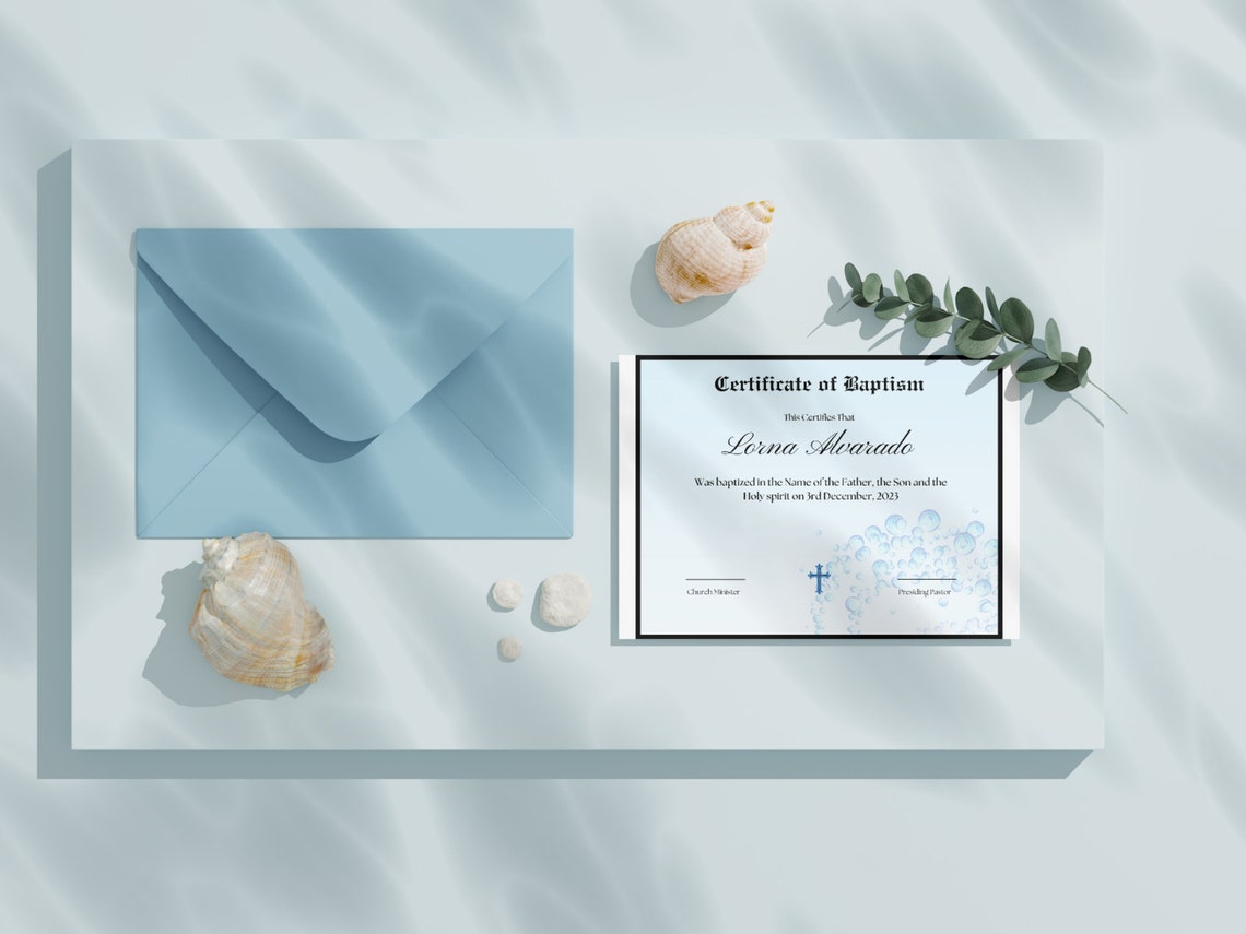 Baptism Certificate Template Blue Cross Watercolor Keepsake Print - Image 3