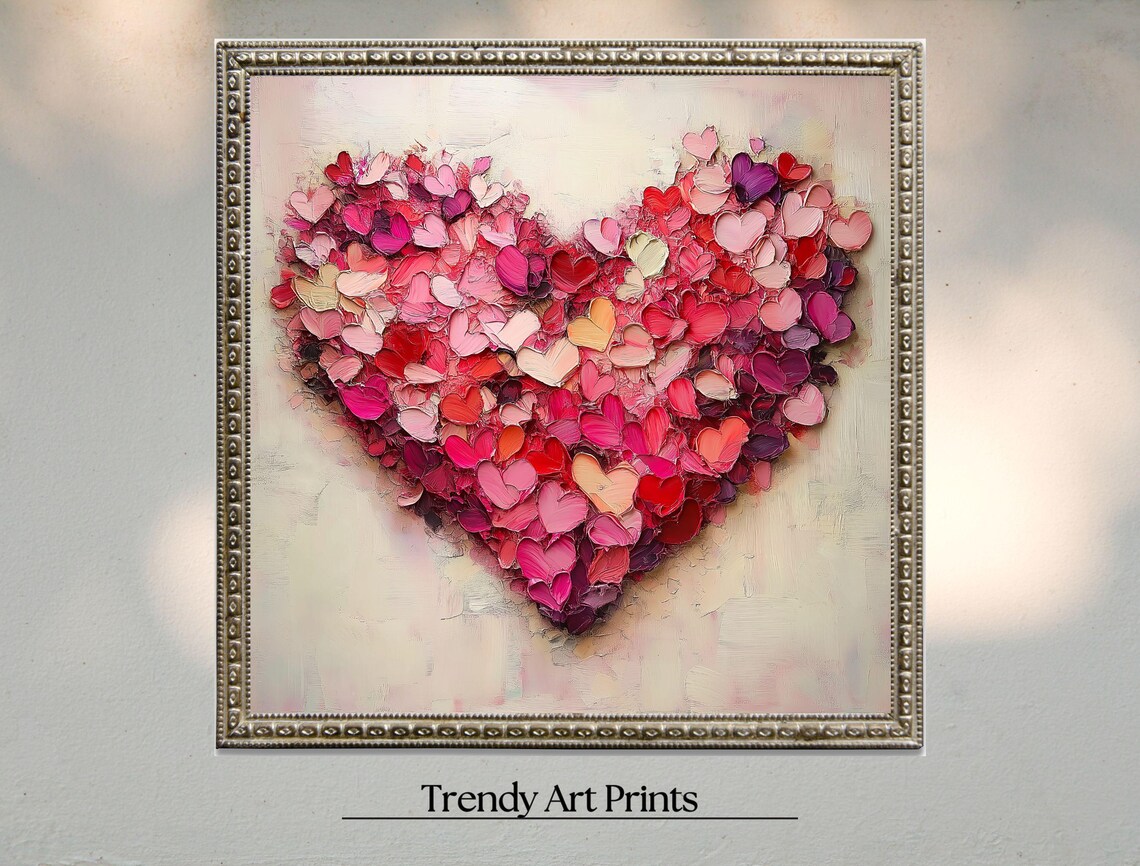 Multicolor Heart Impasto Painting Pink Red Purple Gallery Decor Print