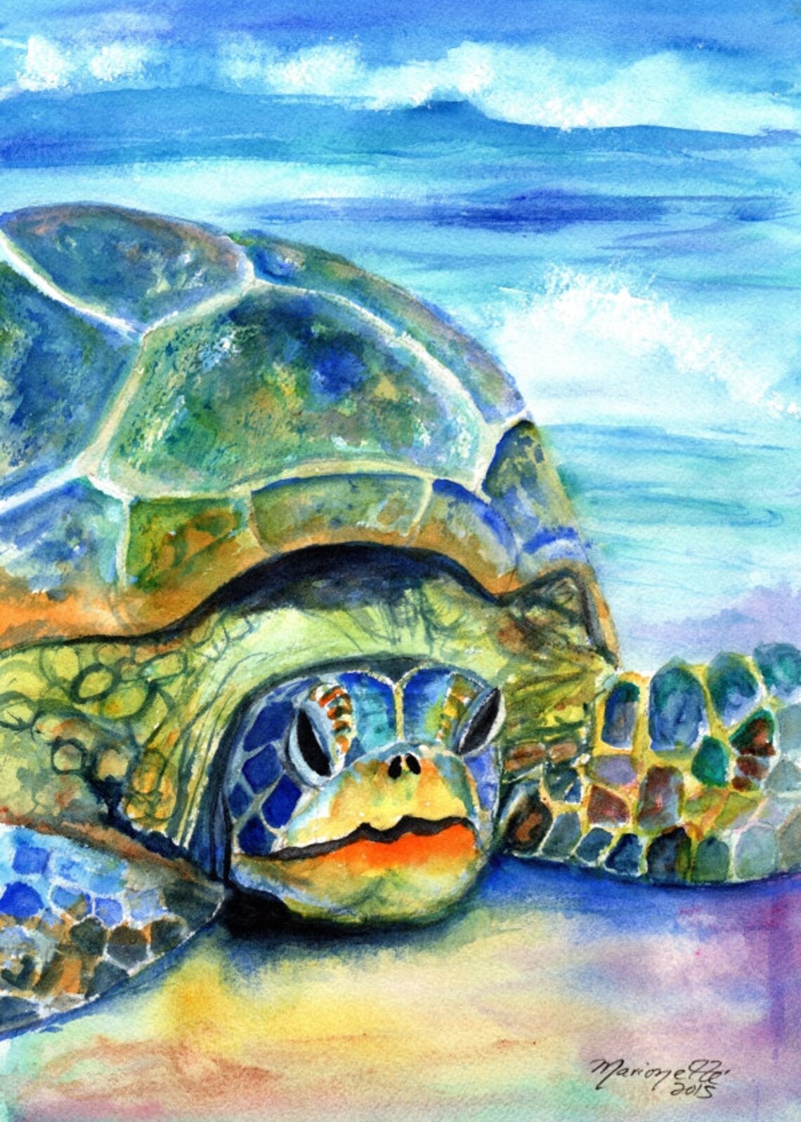 Sea Turtle Kauai Hawaii Art Print, Nautical Nursery