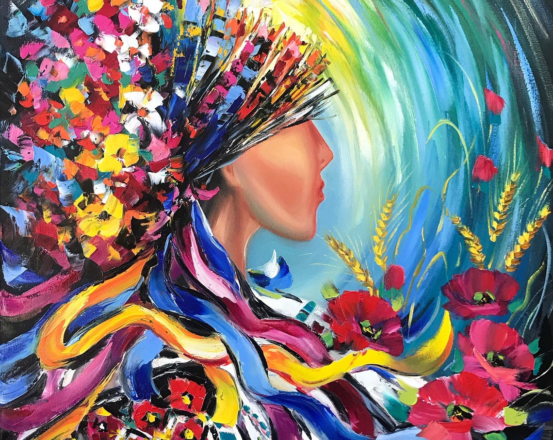 Ukrainian Girl Painting On Ukrainian Oil Painting Original From Ukraine Wall Decor Ukraine Artist Paintings Modern Ukrainian Folk Art