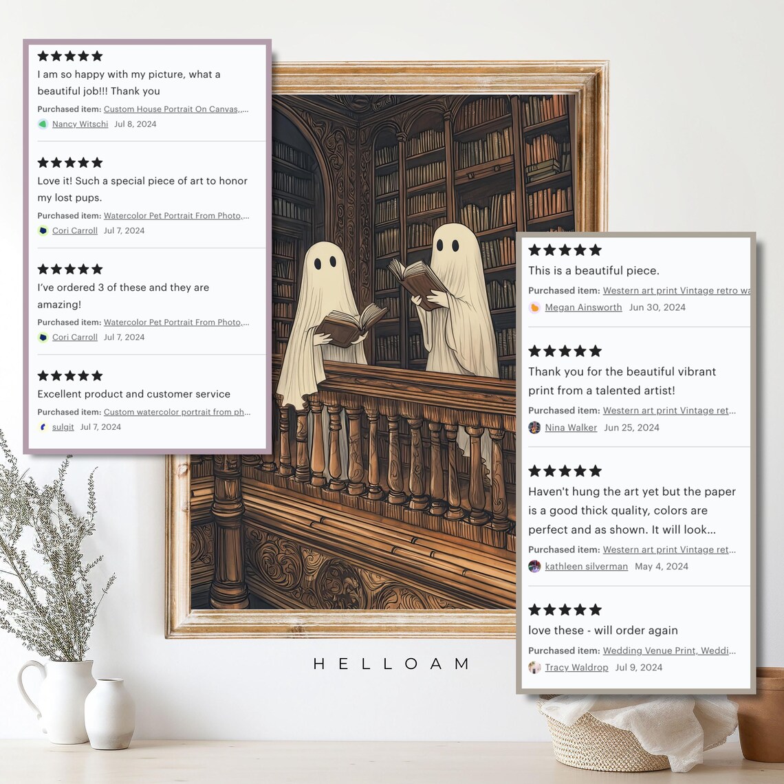 Two Cute Ghosts in a Library, Vintage Gothic Poster - Image 4