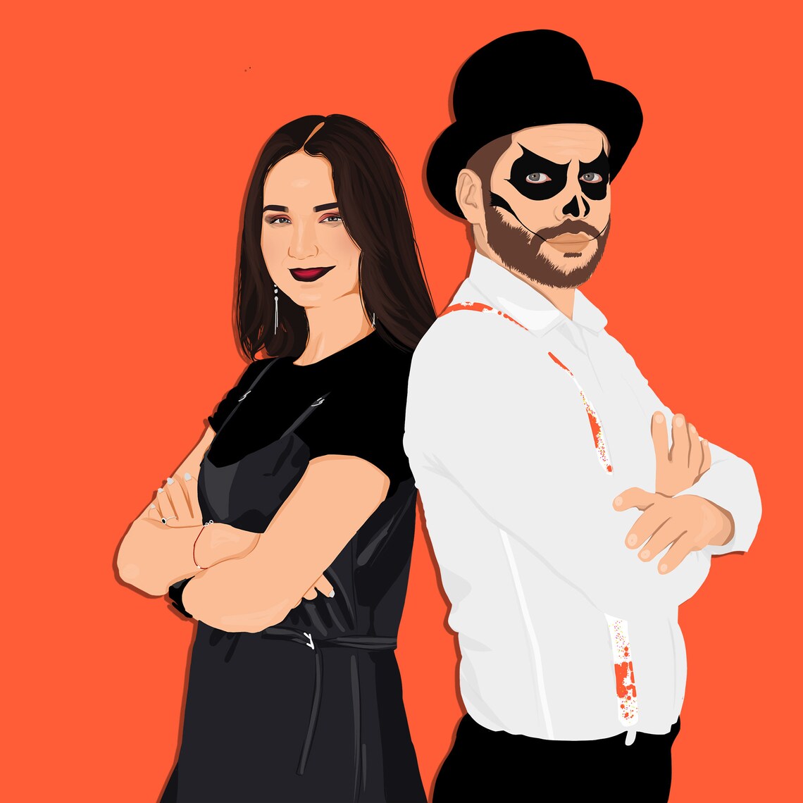 Custom Day of the Dead Skull Couple Halloween Portrait Poster - Image 3