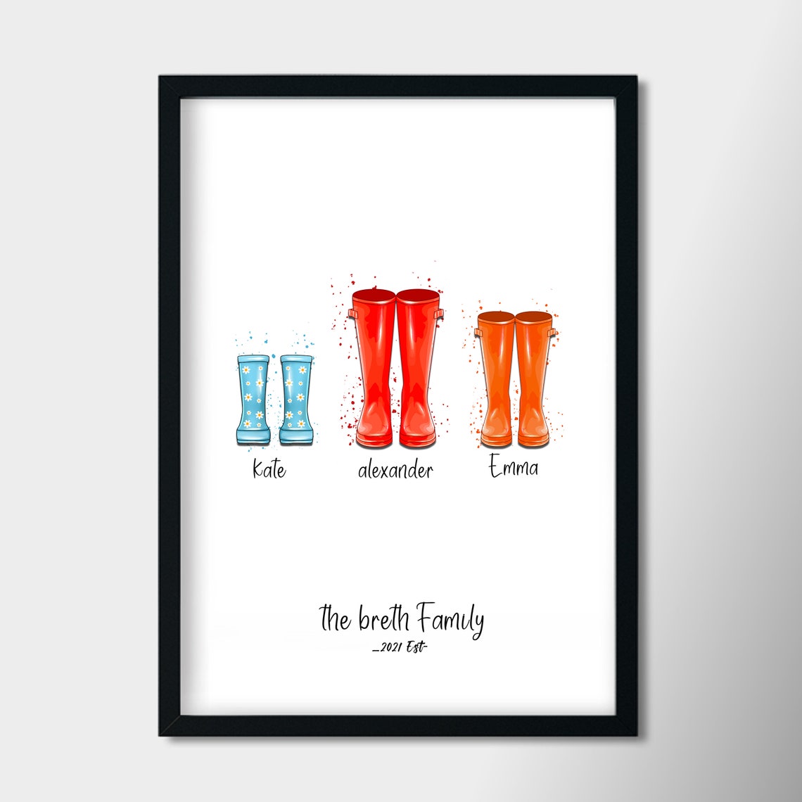 Custom Family Rain Boots Names Personalized Wall Keepsake Print - Image 2