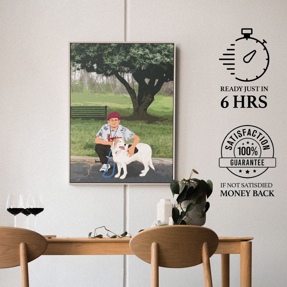 Custom Portrait With Pets, Minimalist Gift For Friend