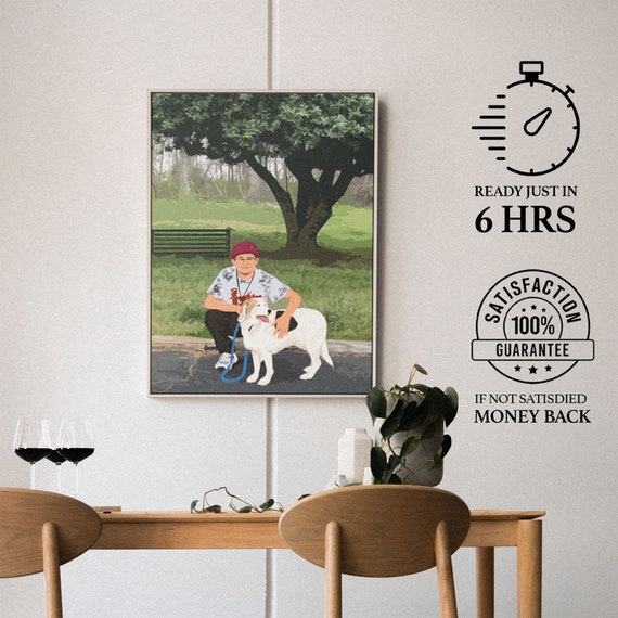 Custom Portrait With Pets, Minimalist Gift For Friend