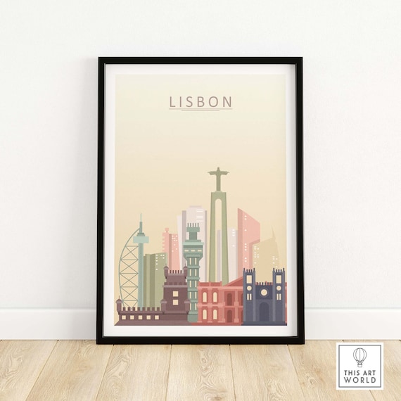 Lisbon Skyline Minimalist Christ King Monument Modern City Travel Poster