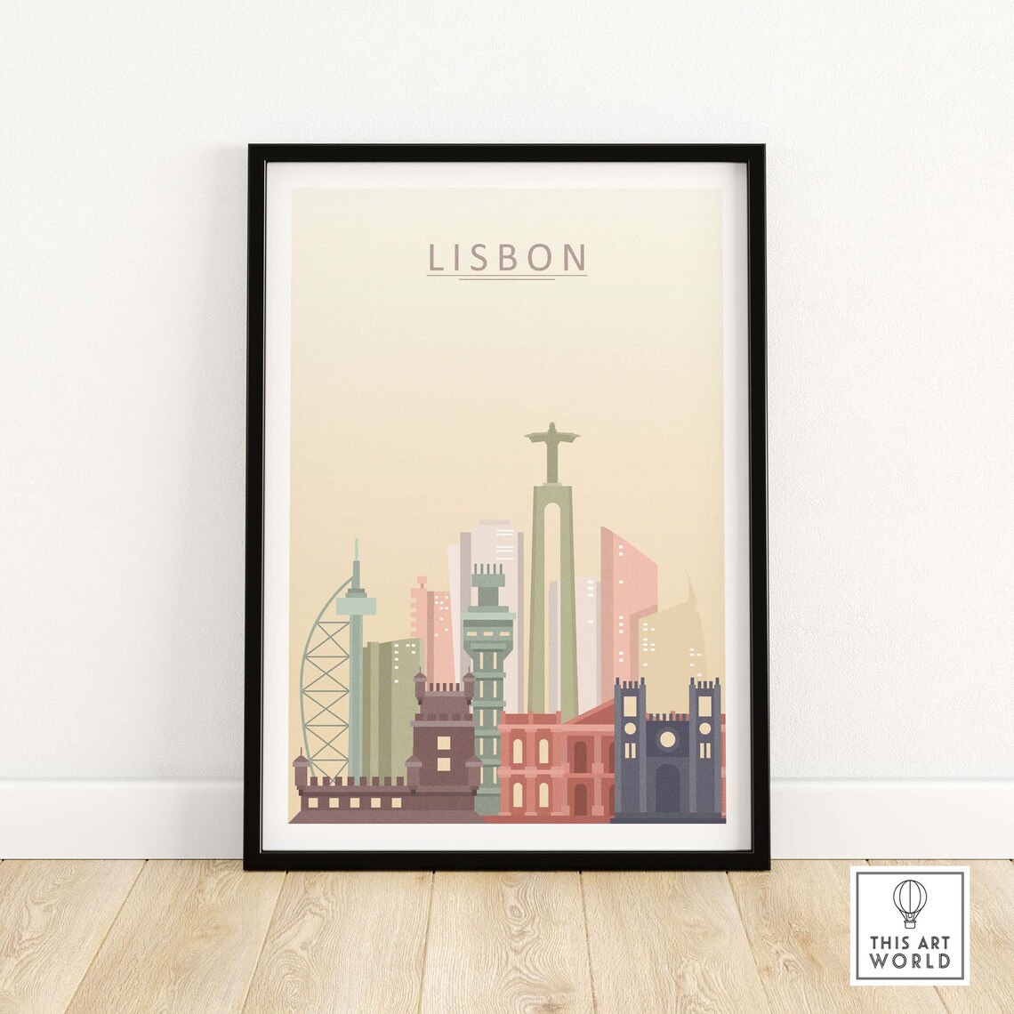 Lisbon Skyline Minimalist Christ King Monument Modern City Travel Poster