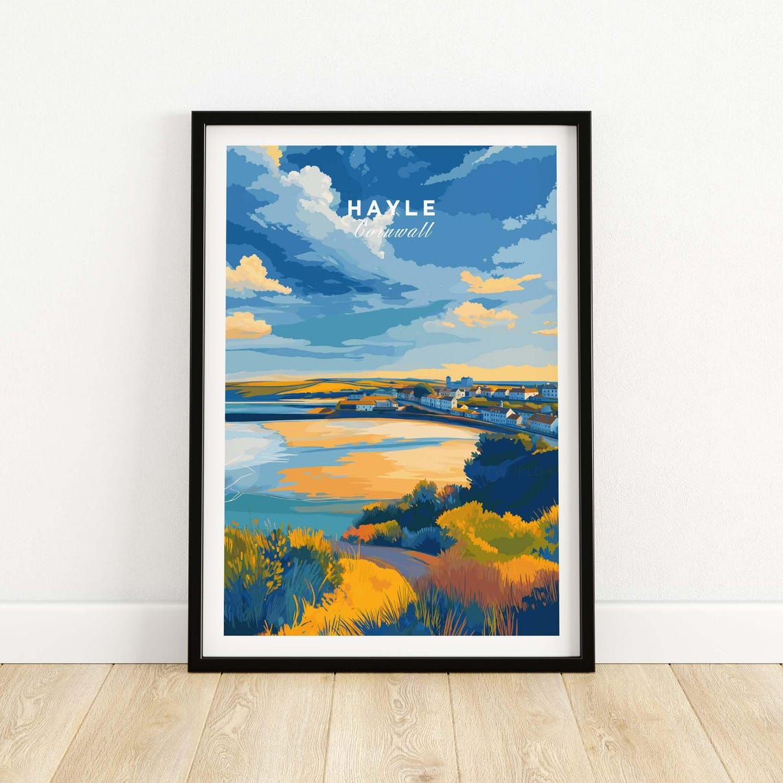 Hayle Cornwall Golden Sunset Harbor Town Evening Coastal Poster