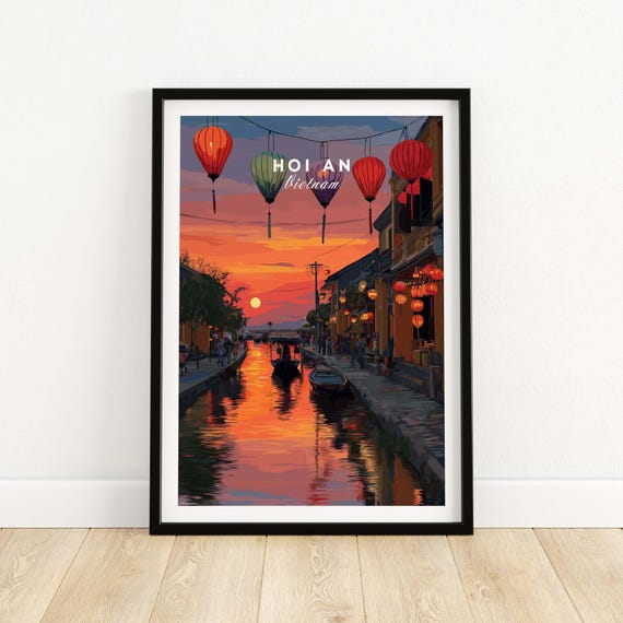 Hoi An Poster Vietnam Wall Art Print Vintage Travel Decor Asian Cityscape Illustration Home Office Decoration