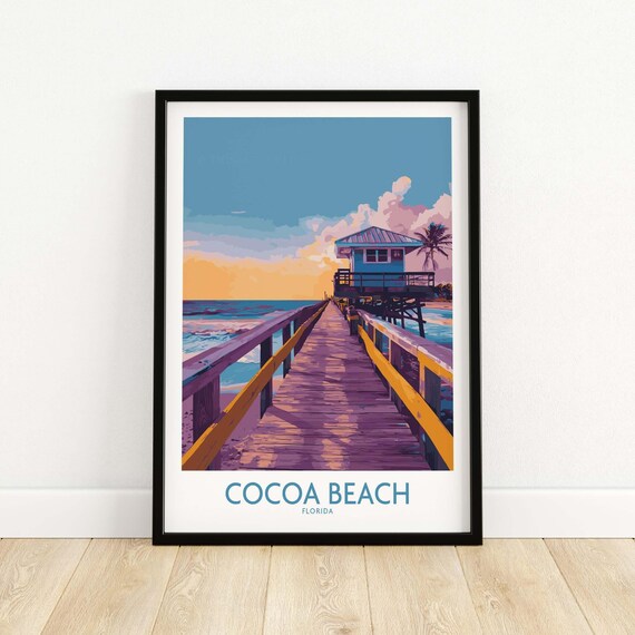 Cocoa Beach Florida Wooden Pier Sunset Lifeguard Hut View Poster