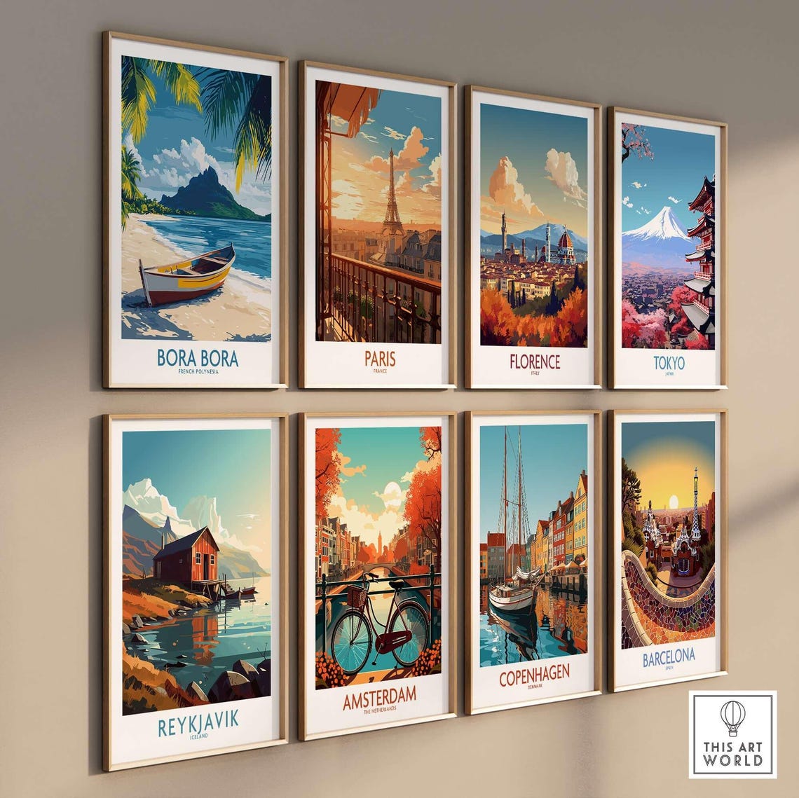 Bora Bora French Polynesia Wooden Boat Beach Palms Travel Poster - Image 3