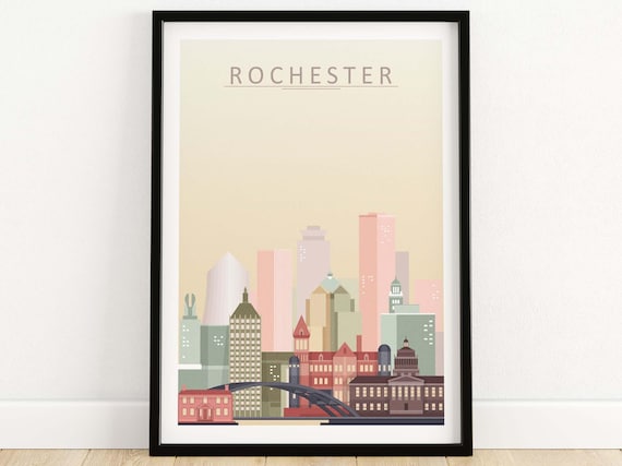 Rochester New York Skyline Pastel City Illustration Art Poster