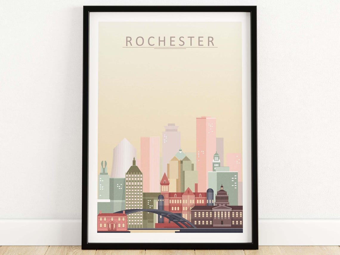 Rochester New York Skyline Pastel City Illustration Art Poster