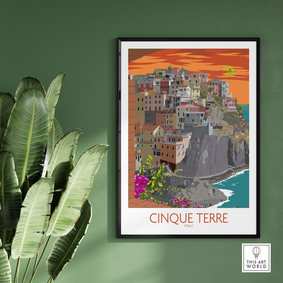 Cinque Terre Italy Sunset Cliffside Village Vintage Travel Poster - Image 3