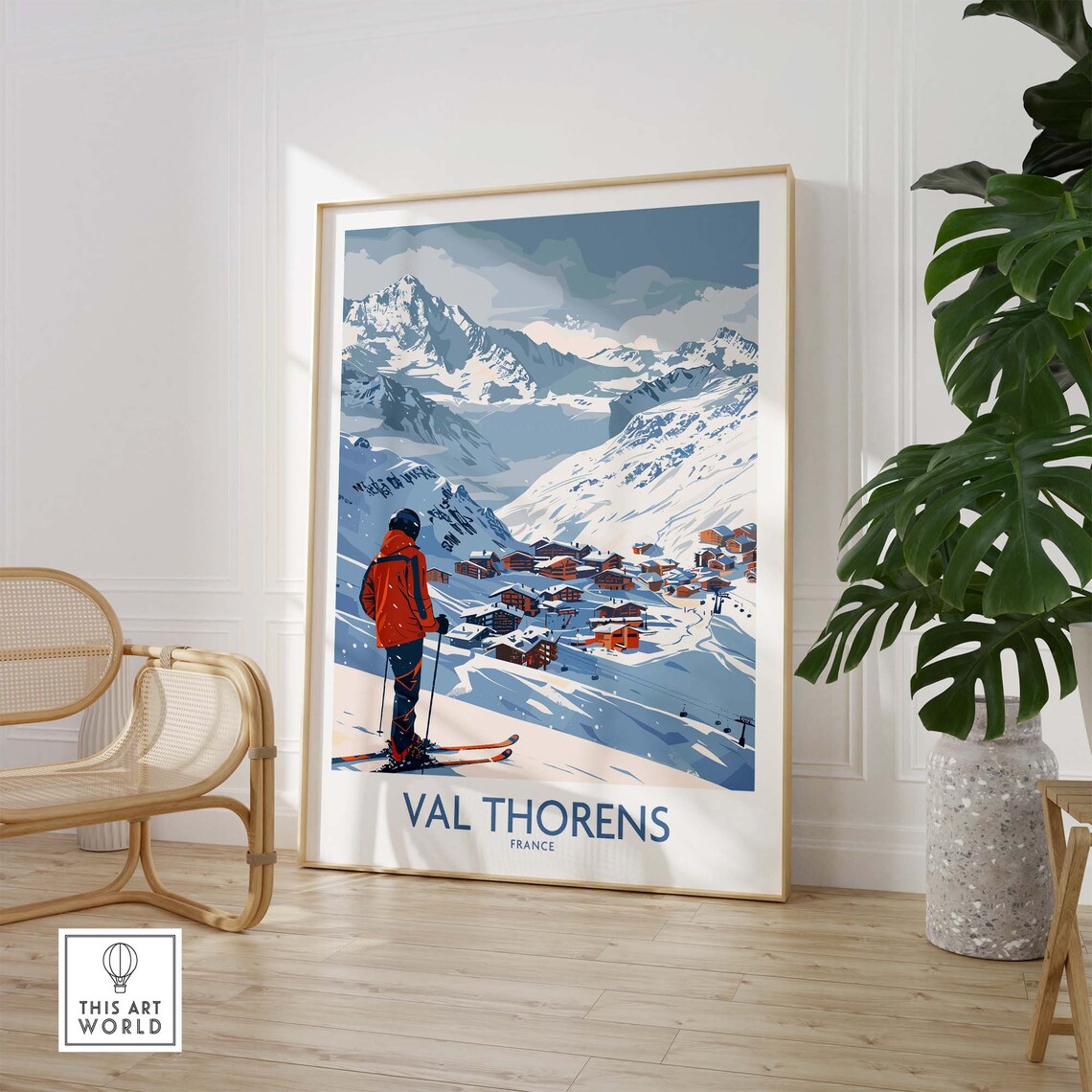Val Thorens France Ski Resort Skier Snowy Alpine Village Poster - Image 3