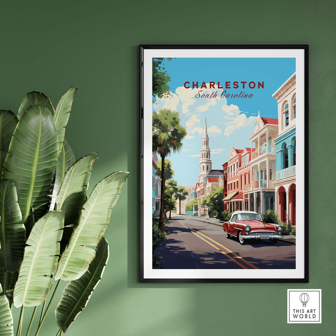 Charleston South Carolina Historic Street Vintage Car Travel Poster - Image 2