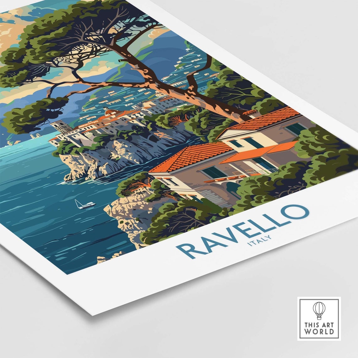 Ravello Amalfi Coast Cliffside Villa Umbrella Pines View Poster - Image 4