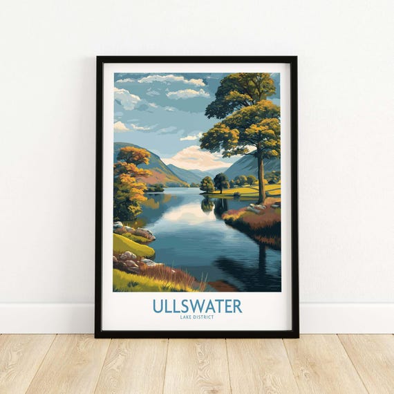 Ullswater Artwork Print Autumn Landscape Lake District Uk Nature Decor Scenic Trees Art Fine Illustration Wall Hanging