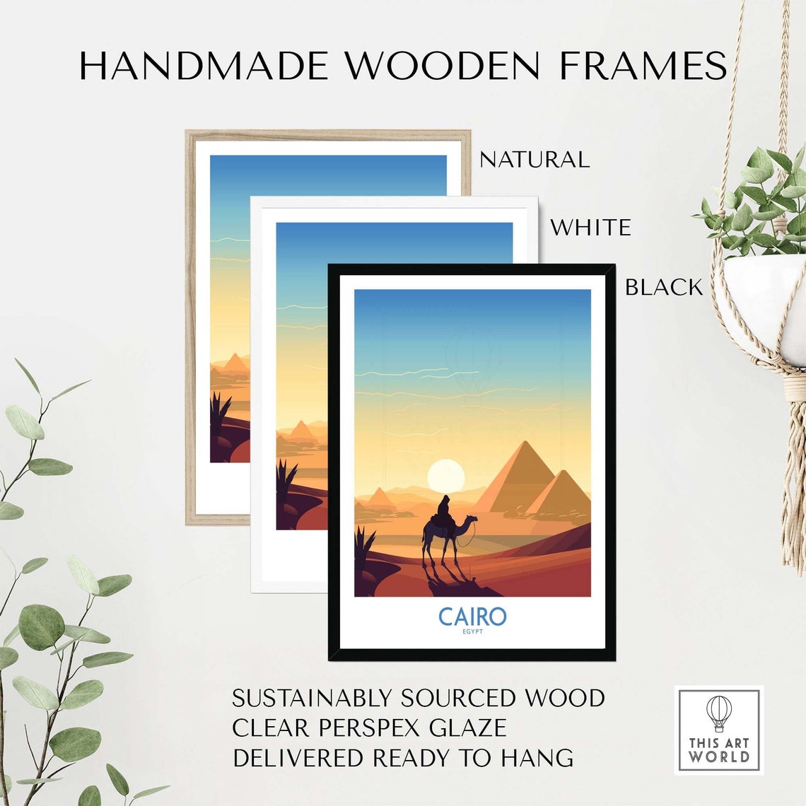 Cairo Egypt Pyramids Camel Rider Desert Sunset Travel Poster - Image 4