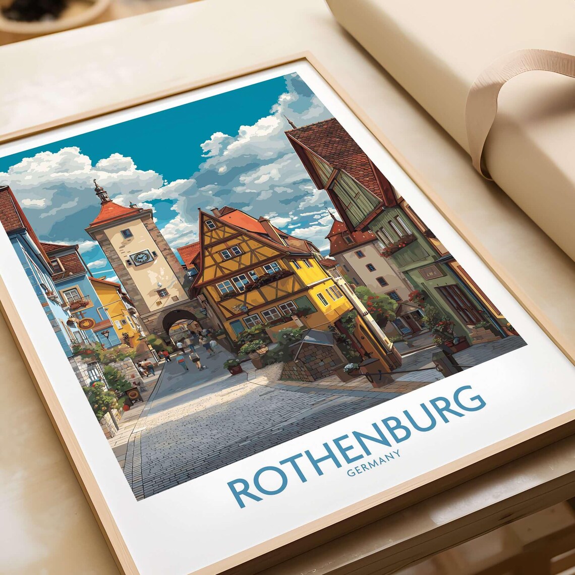 Rothenburg Germany Medieval Clock Tower Street Travel Poster