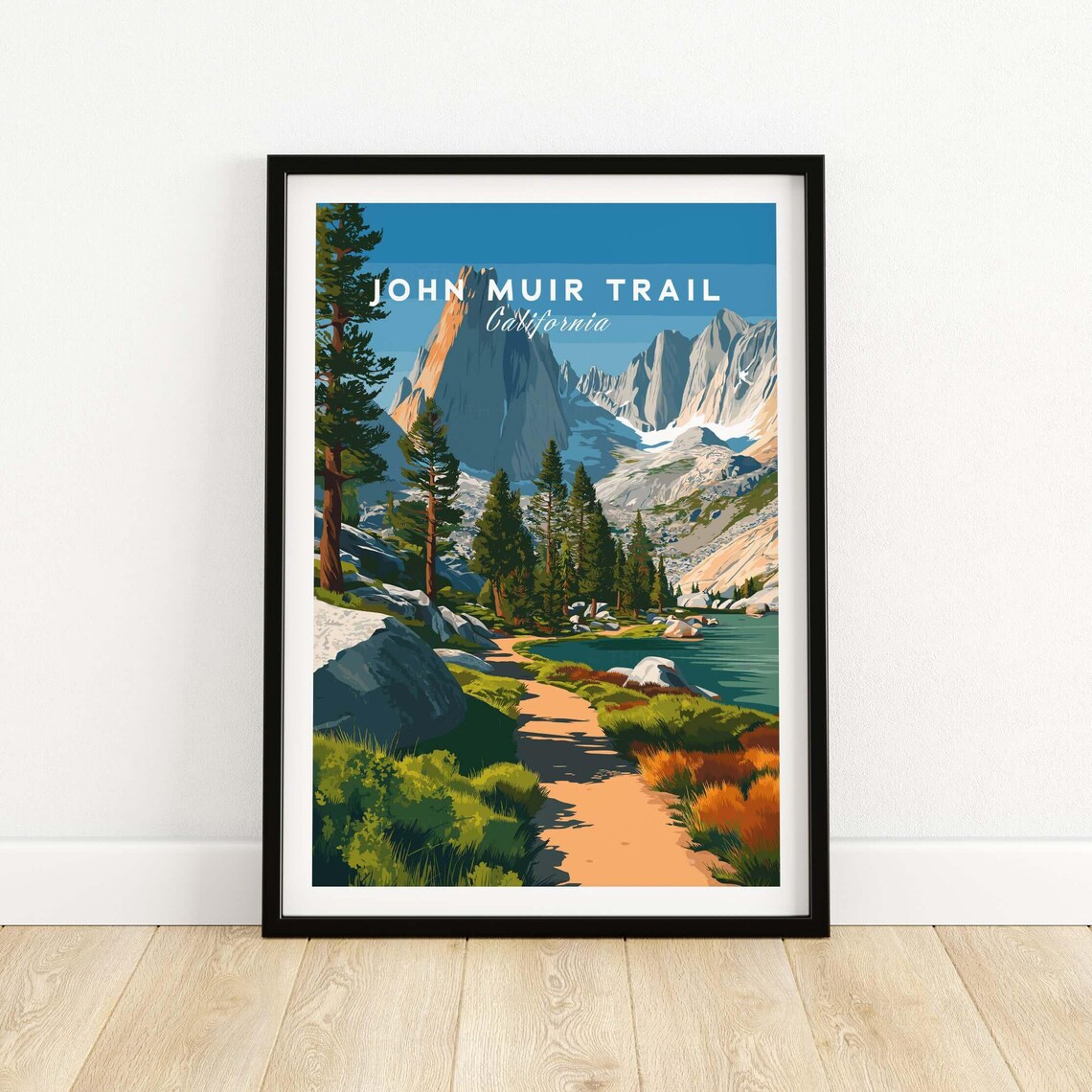 John Muir Trail California Granite Peaks Lake Vintage Travel Poster