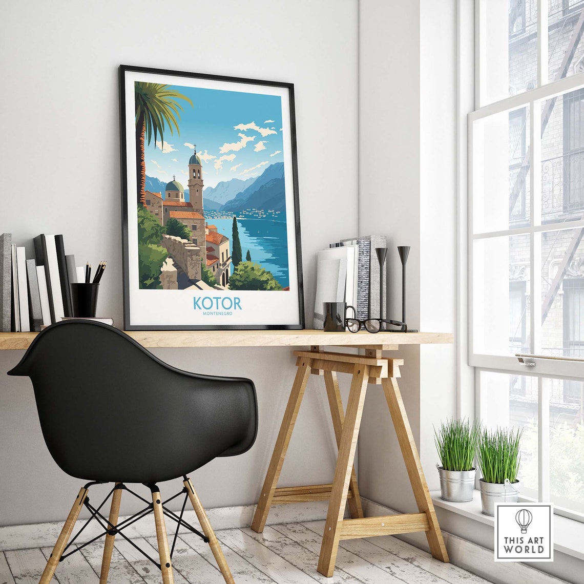 Kotor Montenegro Bay Old Church Hillside Town Harbor View Poster - Image 4