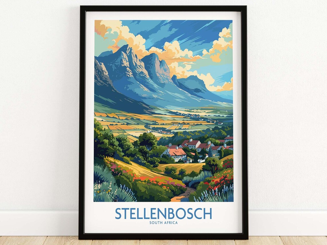 Stellenbosch South Africa Mountain Vineyard Valley Scenic Poster