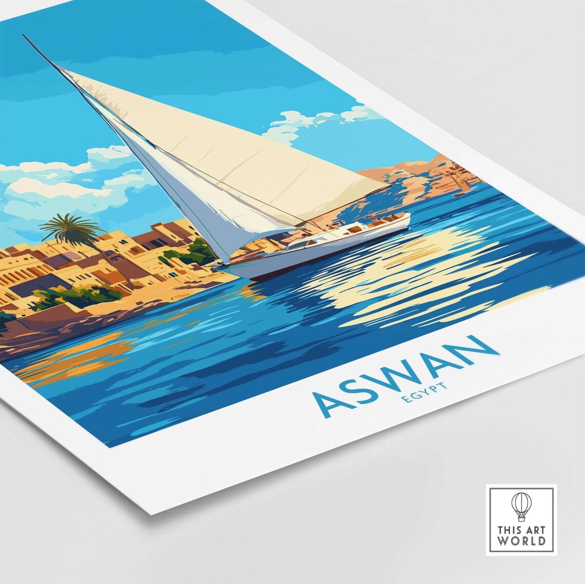 Aswan Egypt Felucca Sailboat Nile River Waterfront Travel Poster - Image 4