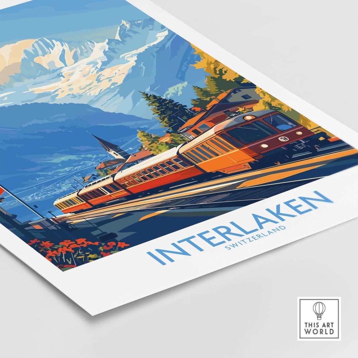 Interlaken Switzerland Cogwheel Train Mountain Peaks Travel Poster - Image 4