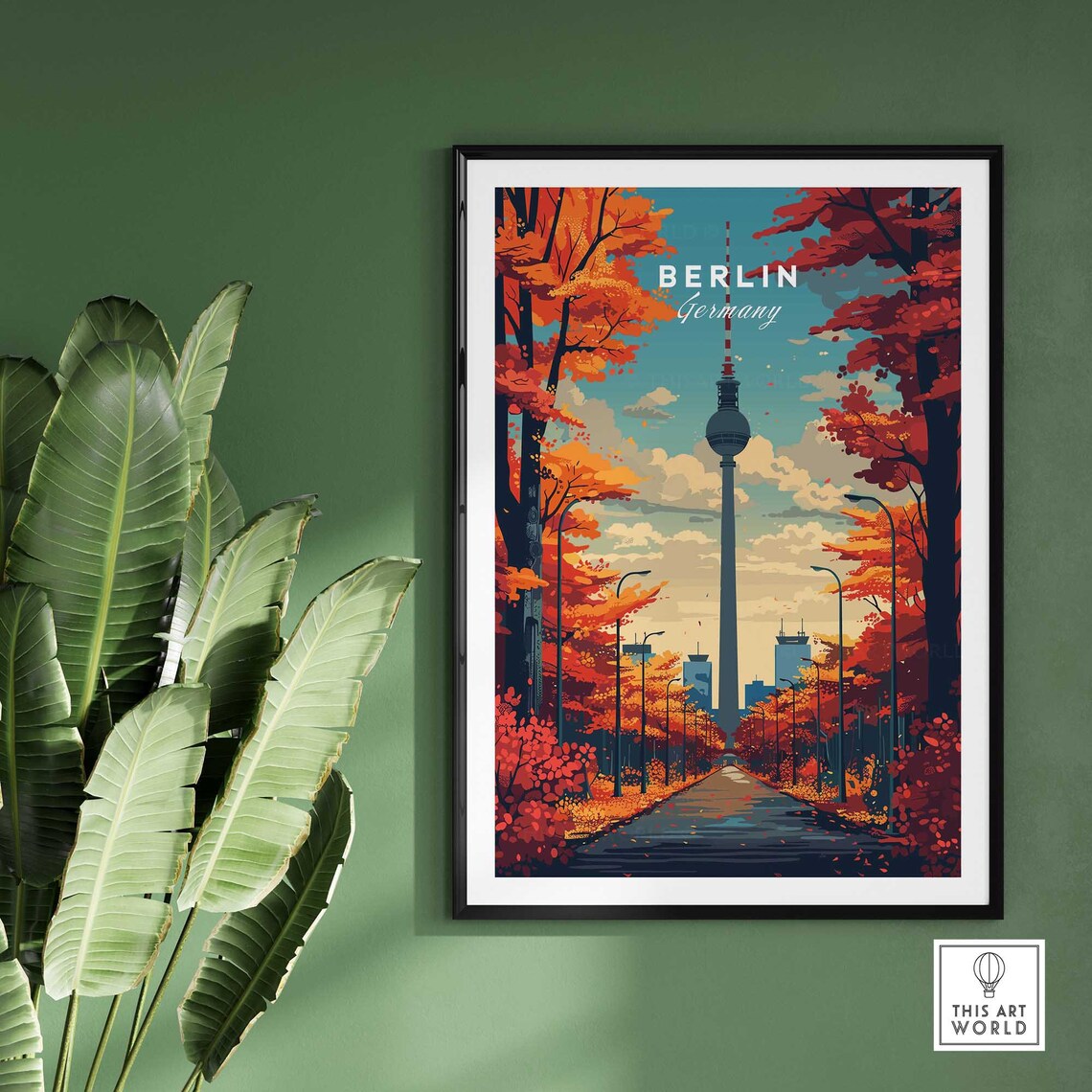 Berlin Germany TV Tower Autumn Foliage Avenue Vintage Travel Poster - Image 2