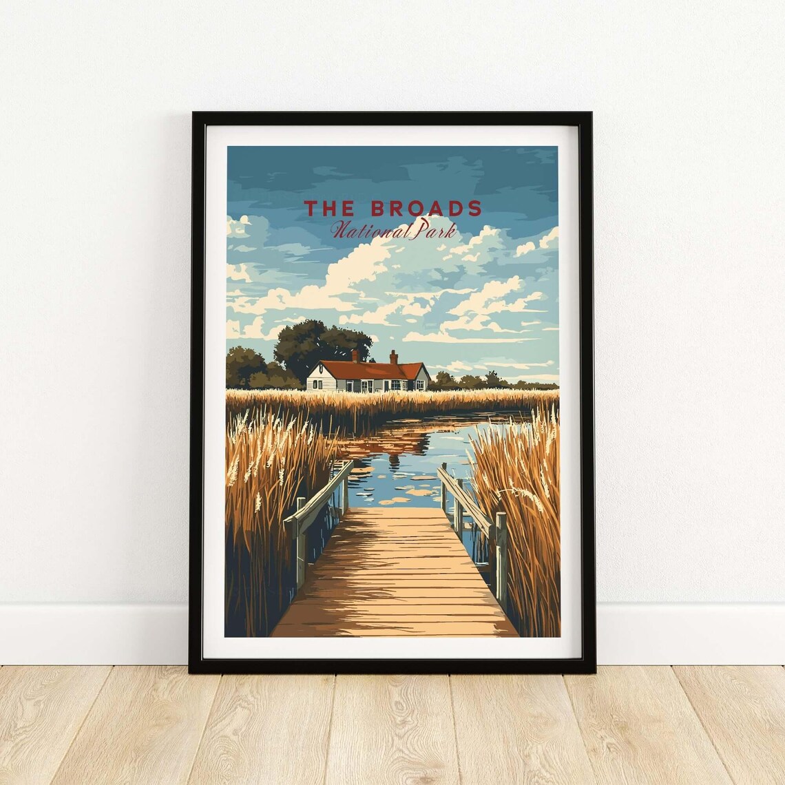 The Broads National Park Vintage Boardwalk and Reeds Scene Poster