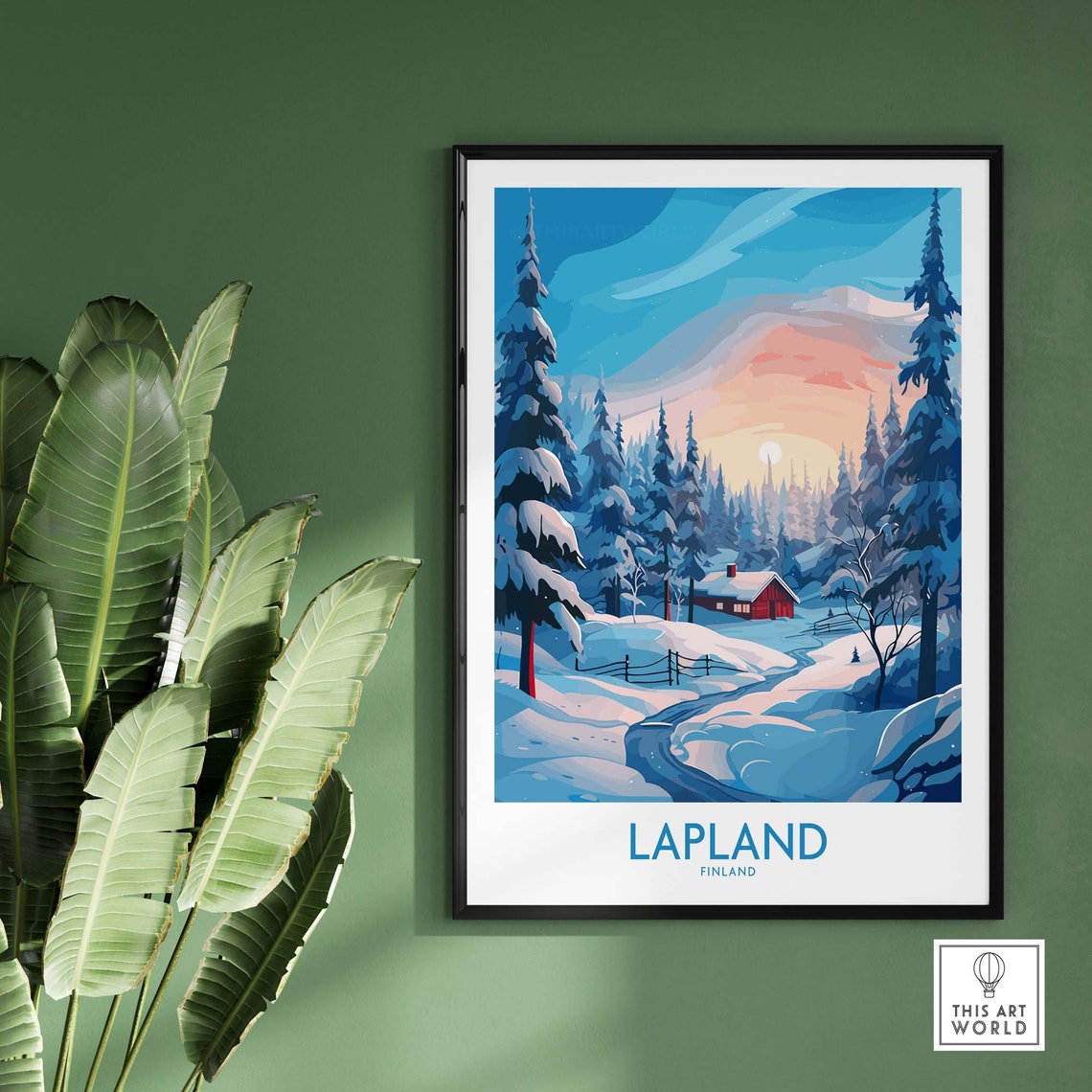 Lapland Finland Snowy Forest Cabin Winter Wonderland Travel Poster - Image 2