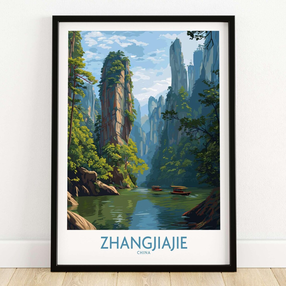 Zhangjiajie China River Boats Karst Canyon Travel Art Poster