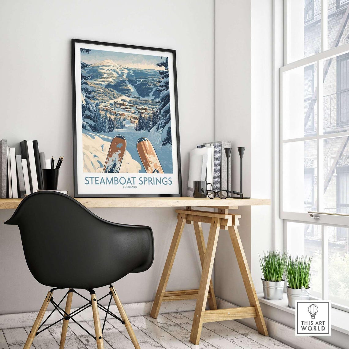 Steamboat Springs Ski Art Print, Colorado Lodge Decor - Image 4