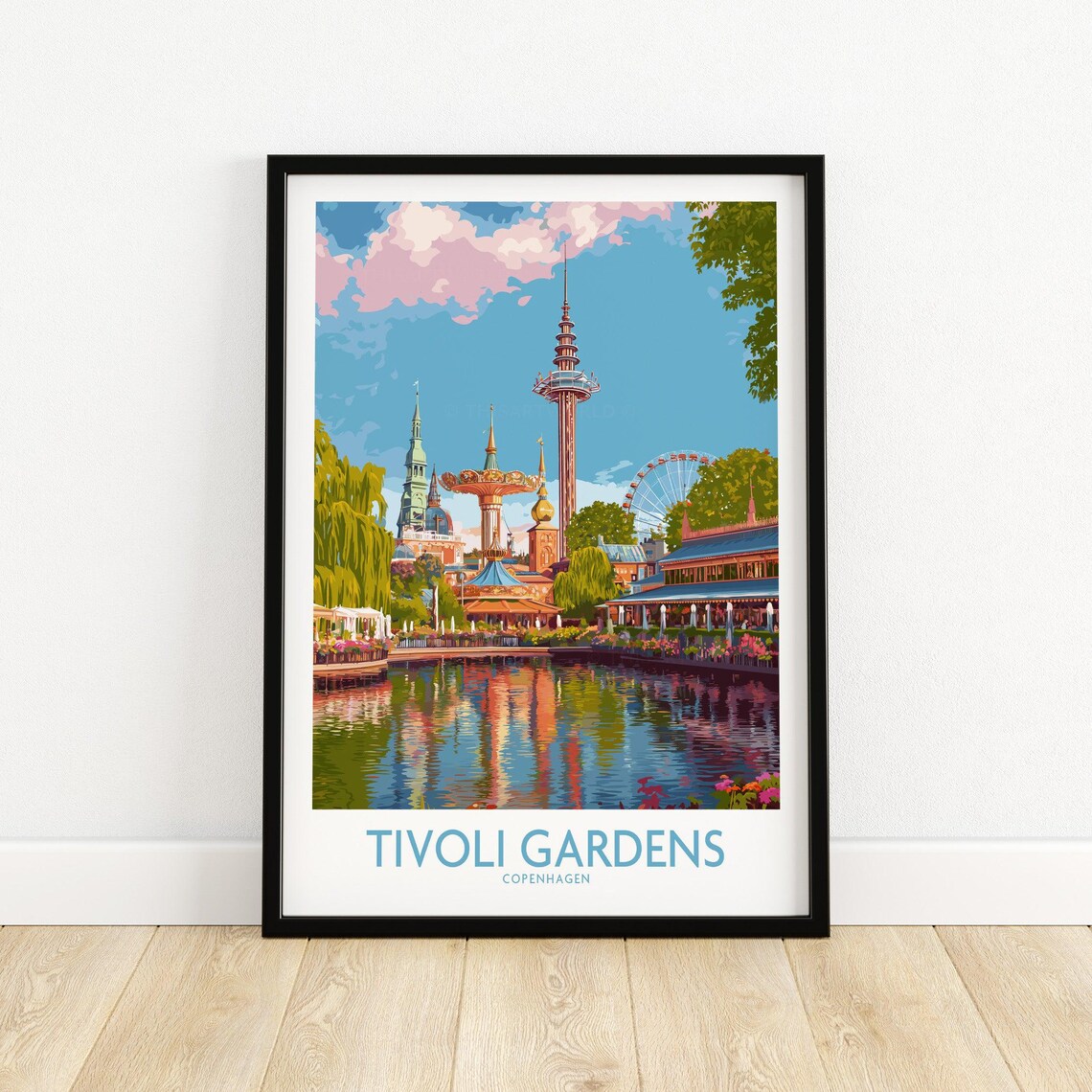 Tivoli Gardens Copenhagen Travel Poster, Danish Culture