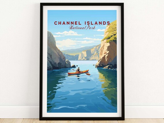 Channel Islands National Park Kayaker Cliffs Cove Vintage Travel Poster
