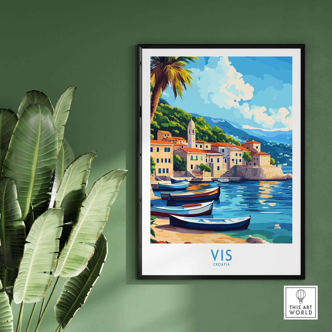 Vis Croatia Island Sunny Coastal Village Fishing Boats Travel Poster - Image 2