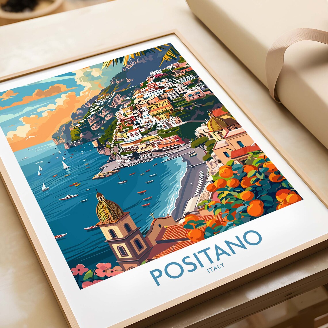 Positano Italy Amalfi Coast Cliffside Town Sea Travel Poster