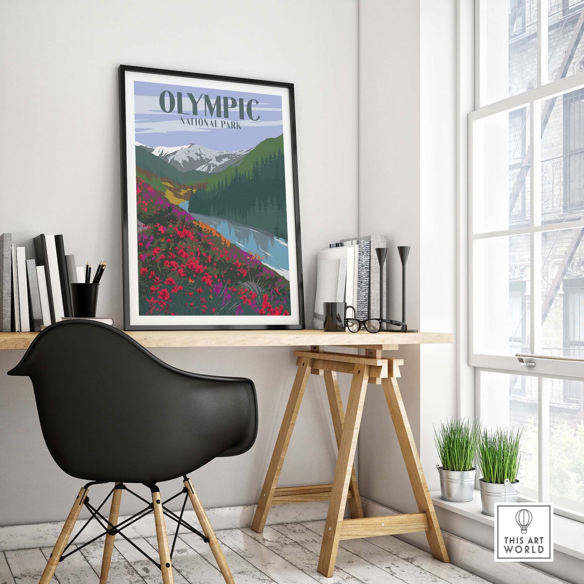 Olympic National Park Wildflower Meadow River Mountain Poster