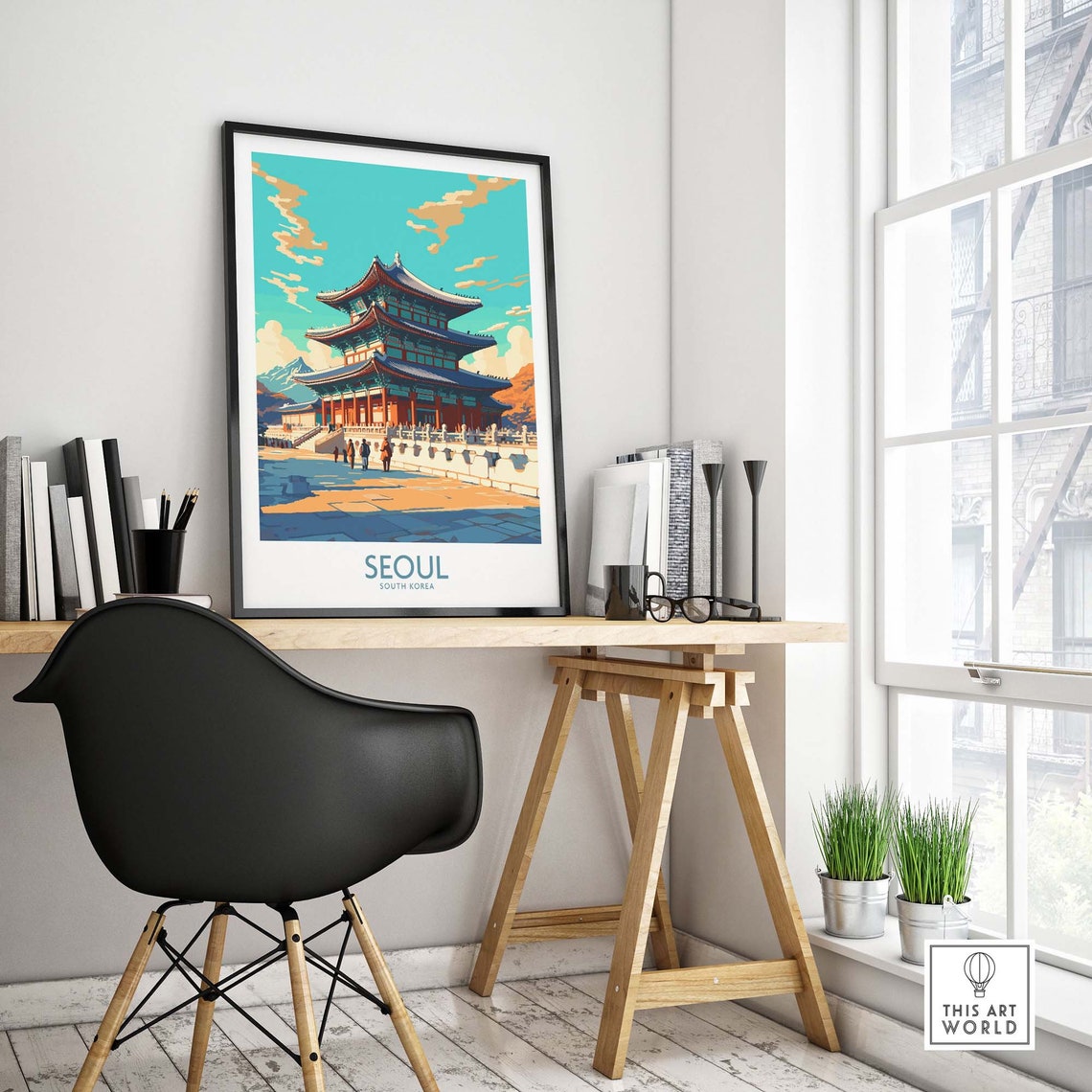 Seoul South Korea Traditional Palace Gate Courtyard Scene Poster - Image 4