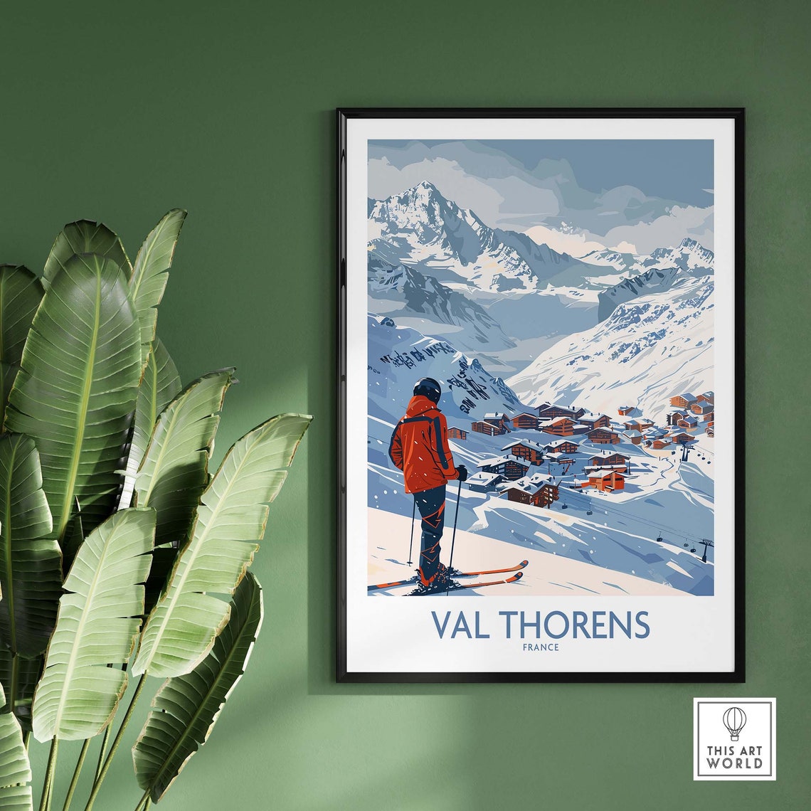 Val Thorens France Ski Resort Skier Snowy Alpine Village Poster - Image 2